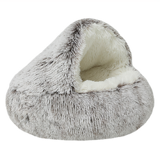 Bloomery 貓用半開形貝殼窩, 直徑60cm, 漸層咖啡色, 舒適長毛絨貓窩, 1個