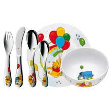 WMF DISNEY 小熊維尼兒童餐具6件組 (盤子19cm 湯盤13.8cm 叉子16.1cm 刀17.2cm 湯匙13.2cm), 盤子 + 湯盤 + 叉子 + 刀子 + 湯匙 2支, #1283509964, 1組