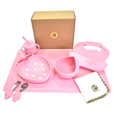 CHING-CHING 親親 兒童無毒矽膠餐具八件組 + 台灣製方巾 草莓造型安全餐具組, 1組, 粉紅色