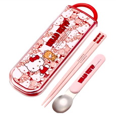 Skater Hello Kitty 抗菌湯匙筷子餐具組, 外盒(19.8 x 6 x 1.6cm) + 筷子(16.5cm) + 湯匙(13cm), 659423, 1組