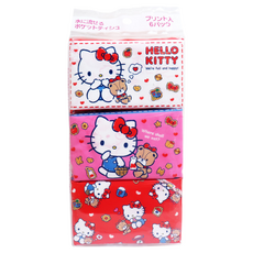 HAYASHI Hello Kitty 印花面紙 迷你型6包組, 超細柔雙面印花, 可在馬桶中分解, 6包, 1組