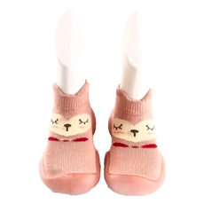 寬頭防滑透氣膠底學步鞋 高筒 棉布膠底 柔軟鞋底, 18~19(11.5cm), 愛心粉貓
