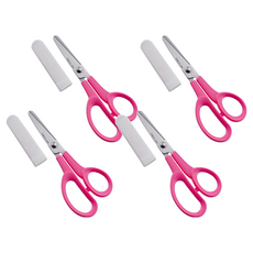 CANARY 長谷川刃物 兒童剪刀, 刀刃尖端圓弧設計, 兒童安全適用, 人體工學設計, 日本製造, 粉紅色, 4支