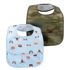 carter's 防水接漏圍兜口水巾2件組 柔軟舒適 防水易清潔, 迷彩藍狗, 1組, 36x25cm