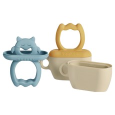 haakaa 矽膠小怪獸冰棒模具套組 2入, 1組, 霧藍色 + 芥末黃