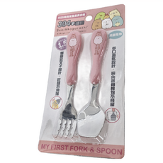 Sumikkogurashi 造型不鏽鋼餐具組 304不鏽鋼 適用年齡1.5歲以上, 湯匙1支 + 叉子1支, 角落小夥伴 粉, 1組