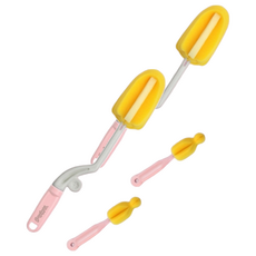 PUKU 藍色企鵝 轉轉Q高密度海綿奶瓶刷組, 360度旋轉握把, 雙層海綿設計, 粉色, 2組