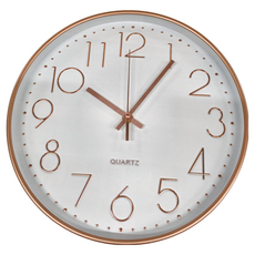 靜音掛鐘 C1222, 金屬質感編框, 立體數字, 直徑 29cm, 金框白底, 1個