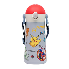 LILFANT 不鏽鋼直飲保溫水壺 雙層壁設計 一鍵開啟 肩帶, 寶可夢, 460ml, 1個