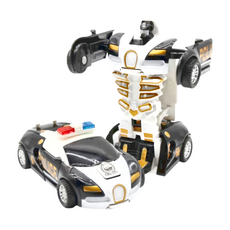 碰撞式變形汽車 警車款，免用電池，雙重變換模式，慣性滑行，防撞耐摔，酷炫外表, 黑白色, 1個