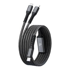 I.T.F TECH 二合一急速快充線 雙口快充 單獨可達到60W和27W 尼龍編織, 1.5m, 黑色, 1條
