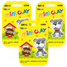 AMOS 阿摩司 4色迷你主題黏土組 - 小狗, 柔軟有彈性，色彩混合, 30g, 3組