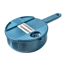 多功能刨絲器12件組，食品級PP材質，帶六款刀片, 花片(10.5cm) + 細絲(4.2cm) + 護手器(10.5cm) + 刨刀(12 x 5.7cm) + 瀝水籃(19 x 7.5cm), 藍色, 1組