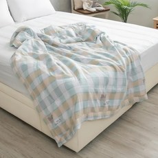 eyah 宜雅 蠶絲x石墨烯鋪棉涼被(水洗綿工藝) 150x180 黃綠格遊戲 涼感被, 1入