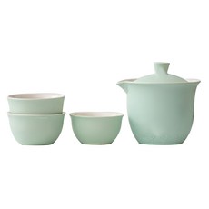陶瓷旅行茶具組, 方便攜帶, 磨砂顆粒質感, 平滑內壁易清洗, 387g, 淡綠色, 1組