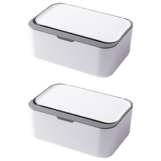 乾濕多用途濕巾口罩收納盒, 防塵防蟲, 適用於三層口罩45片/四層口罩30片/一般型濕紙巾80抽, 白灰, 2個