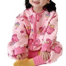 愛北鼻 秋冬全棉質無痕防踢被 粉星之卡比-無痕三保暖, 120碼(議105-115公分), 1入