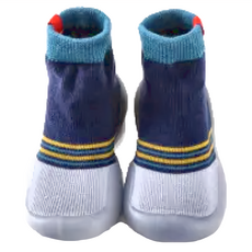 兒童款寬頭防滑透氣膠底學步鞋 高筒, 22~23約(13.5cm), 灰色 + 藍色