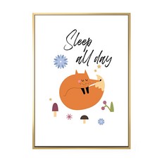 春日的小狐狸 慵懶 Sleep all day 裝飾畫, 金色
