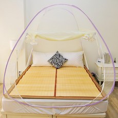 三開門拉鏈彈開式 蒙古包蚊帳 雙人5尺, 米白色