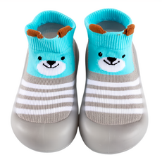 寬頭防滑透氣膠底學步鞋 襪鞋款, 22~23(約13.5cm), 高筒灰條紋熊