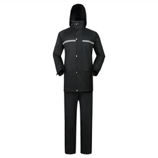 DREAMCATCHER 捕夢網 兩件式雨衣套裝, 加厚耐磨 防潑水 透氣 反光條, 黑色, L