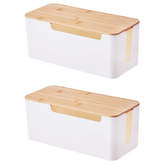 isona 側開口 竹板延長線收納盒 S 23 x 11.5 x 12.5cm 360g, 白色, 2個