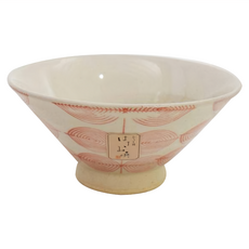 美濃燒 飯碗 日本製, 粉引赤葉紋, 1個