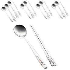 GOLDENBELL 水晶光亮餐具組, 1組, 湯匙 10支 + 筷子 10雙, 不鏽鋼色