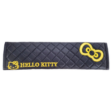 SEIWA 車用安全帶套 Hello Kitty, 皮製 + 菱格紋 + 金蝴蝶結, 1個