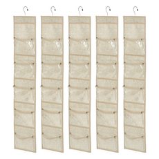 巧易收 棉麻掛式小物收納袋, 附鉻鐵掛勾, 透氣防塵, 簡易風格收納, 5個, 棉麻