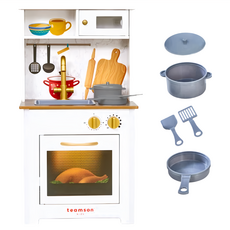 Teamson 小廚師戴米爾經典玩具廚房 木製仿真廚具組 角色扮演遊戲, 白色, 1個