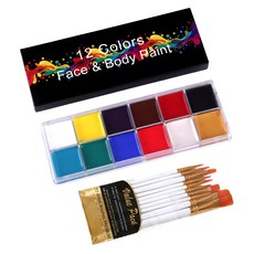 顏料盤 + 畫筆 Set 12色 萬聖節人體彩繪顏料, 8.75g