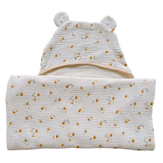 Doris.Ann 朵麗絲.安 4層紗兒童連帽浴巾 100%純棉 輕薄透氣又吸水, 小黃花, 1條