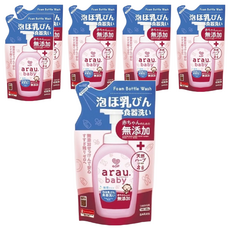 SARAYA arau 愛樂寶 無添加奶瓶奶嘴清潔泡泡補充包, 100%植物油, 天然界面活性劑, 易於沖洗, 不含人造清潔劑, 泡沫泵裝, 450ml, 6包