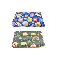 100%純棉可水洗兒童枕頭 Set 2個, 尺寸28*43cm, A面精梳純棉表布, B面100%法蘭絨, 43 x 28 x 6cm, 花朵獨角獸-藍+獅子咘咘車