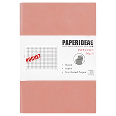 PAPERIDEAS A6 軟皮方格筆記本 188頁 100g/㎡ 含頁碼, 裸粉色, 1本