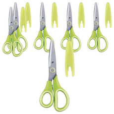 Raymay 藤井 左手學童用安全附蓋剪刀 安全剪刀 左手專用 學童剪刀推薦, 綠色, 6支