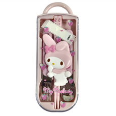 MY MELODY 美樂蒂 兒童餐具3件組 附餐具盒, 美樂地款, 兒童湯匙 + 筷子 + 叉子 + 收納盒, 1組