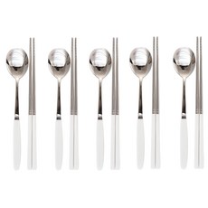 Simple Icon 不鏽鋼餐具組 304不鏽鋼 PC塑膠, 筷子5雙 + 湯匙5支, 白色, 1組