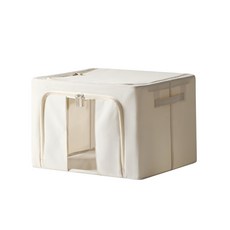 好物良品 日本牛津布鋼骨支撐衣物被子收納整理箱(66L) 可提把, 50 x 40 x 33cm, 米白色, 1個