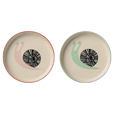 Bloomingville 動物點心盤 蝸牛 米色 + 綠色 + 粉色, 鍋牛 米色 + 綠色 + 粉色, 2件組點心盤, 1組