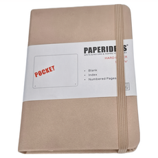 PAPERIDEAS 硬皮 A6 188頁記事本，含目錄，附彈性帶, 奶咖色, 1本