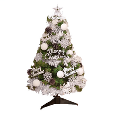 摩達客 耶誕豪華型裝飾全套飾品組 3尺(90cm) 豪華裝飾 聖誕樹 銀白大雪花金球系飾品, 綠色聖誕樹 + 銀白大雪花白果球