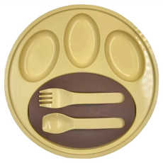 SIMPLA 玉米田 幼兒熊掌盤叉匙組, PLA100%可生物分解, 無毒&環保, 淺黃色, 1組