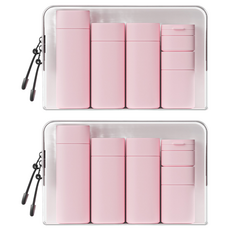 軟管分裝瓶組 15ml/50ml/80ml/100ml 附送洗漱收納包, 2組, 北歐粉