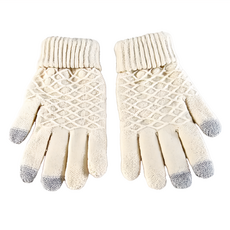 E.City 韓版女款針織菱紋觸控保暖手套 - 防風、可水洗, 22 x 7.8cm, 白色