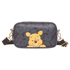 Winnie the Pooh 小熊維尼萌萌頭 側背包 聚酯纖維, 黑色, 23 × 7 × 13cm
