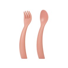 FLYTTA FADI 幼兒餐具組 圓弧設計 特殊S型叉身, 叉子+湯匙, 杏桃奶油粉, 1組