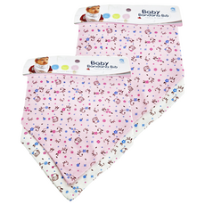 KU.KU Duckbill 酷咕鴨 雙面三角領巾 Set 2入 - 柔軟棉質, 吸水性佳, 3-24個月適用, 星星花, 38 x 20cm